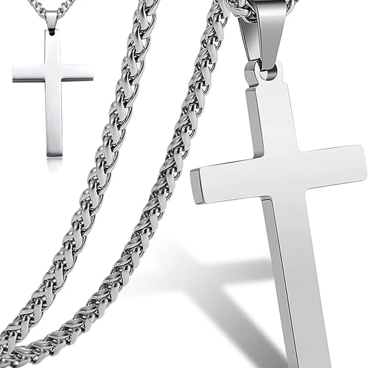 Collar con colgante de cruz grande chapado en oro de acero inoxidable, delicado collar de cruz cristiana grande para hombres y mujeres, joyería de moda